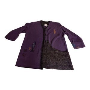 Vintage Play Alegre Linen Shirt Jacket M Hand Painted Art to Wear Fish Nautical